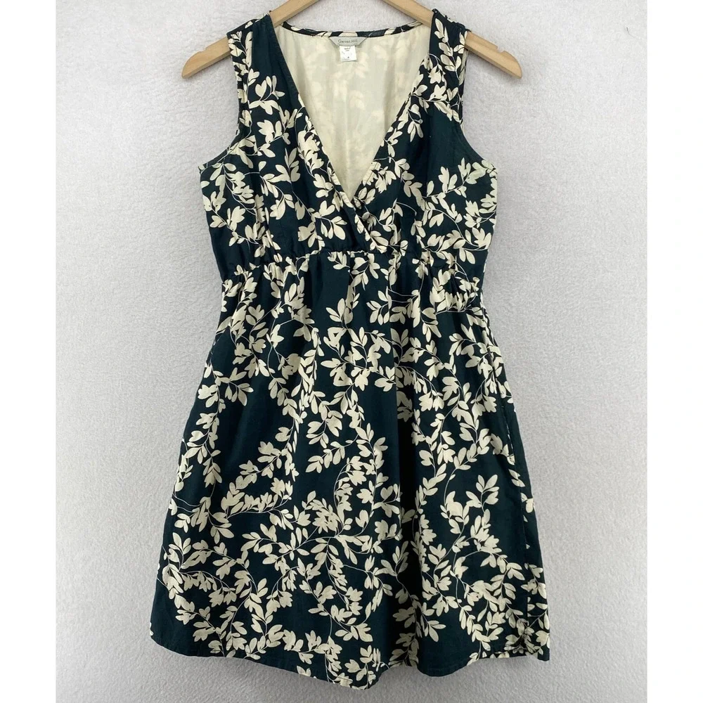 GARNET HILL Dress 4 Floral Surplice A-Line Mini Sleeveless Cotton Blue